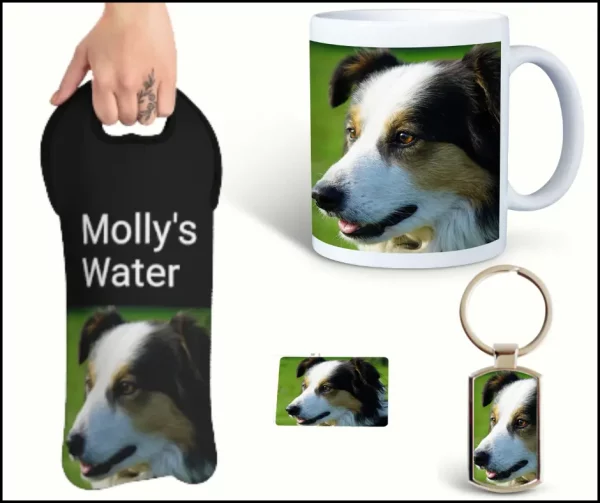 The image shows the different products included in the Personalised Pet Keepsakes essential bundle.