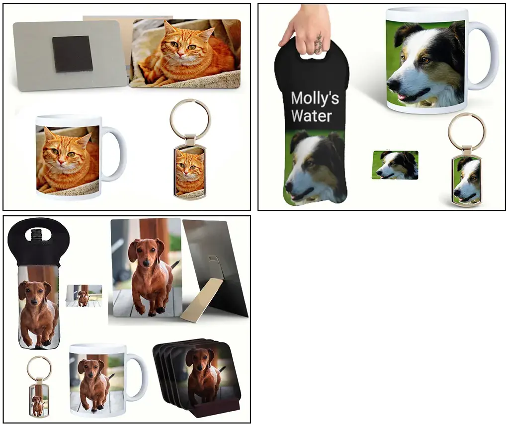 The image shows the different products included in the Personalised Pet Keepsakes bundles.