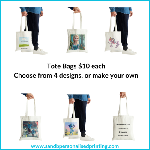 Prepare for back-to-school with personalised tote bags, drink bottles, and bottle cooler bags. Practical, customisable, and built to last. Shop now! Tote Bags